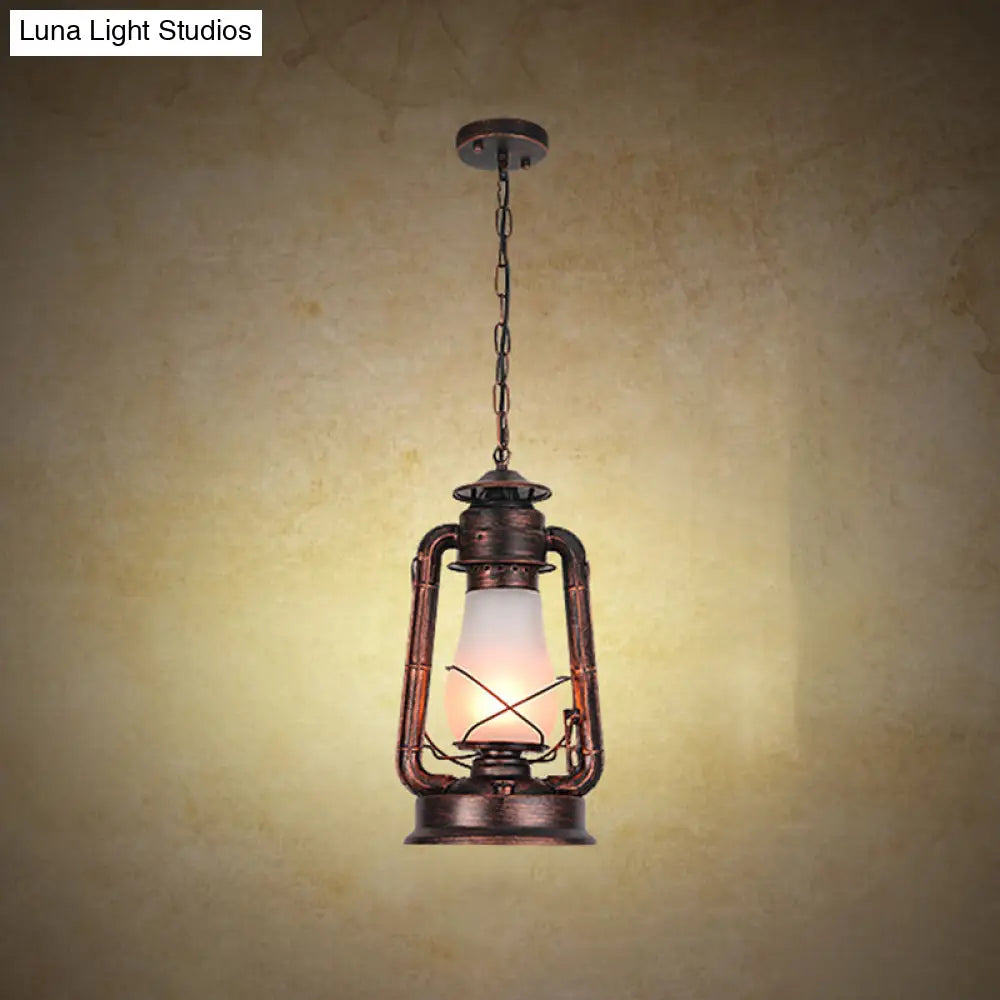 Frosted Glass Pendant Light Fixture: Kerosene 1-Light Warehouse Ceiling Lamp for Restaurants