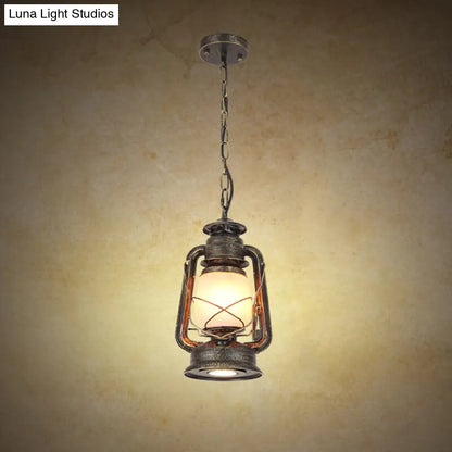 Frosted Glass Pendant Light Fixture: Kerosene 1-Light Warehouse Ceiling Lamp for Restaurants