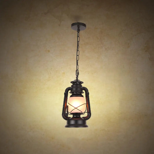 Frosted Glass Pendant Light Fixture: Kerosene 1-Light Warehouse Ceiling Lamp for Restaurants