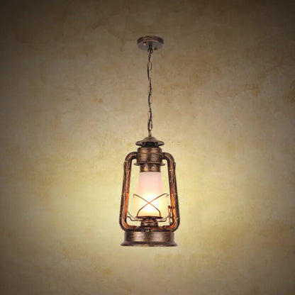 Frosted Glass Pendant Light Fixture: Kerosene 1-Light Warehouse Ceiling Lamp for Restaurants