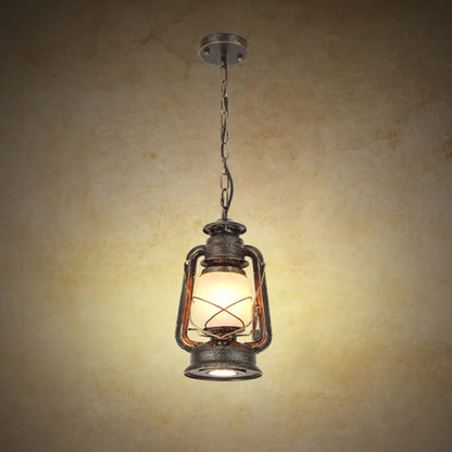 Frosted Glass Pendant Light Fixture: Kerosene 1-Light Warehouse Ceiling Lamp for Restaurants