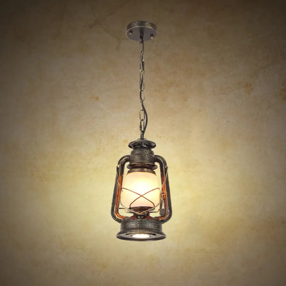 Frosted Glass Pendant Light Fixture: Kerosene 1-Light Warehouse Ceiling Lamp for Restaurants