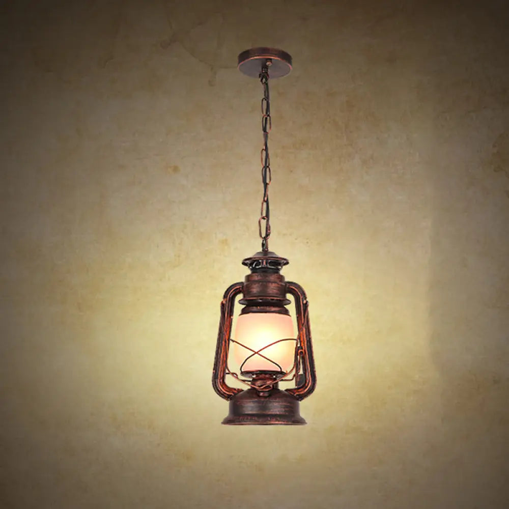 Frosted Glass Pendant Light Fixture: Kerosene 1-Light Warehouse Ceiling Lamp for Restaurants