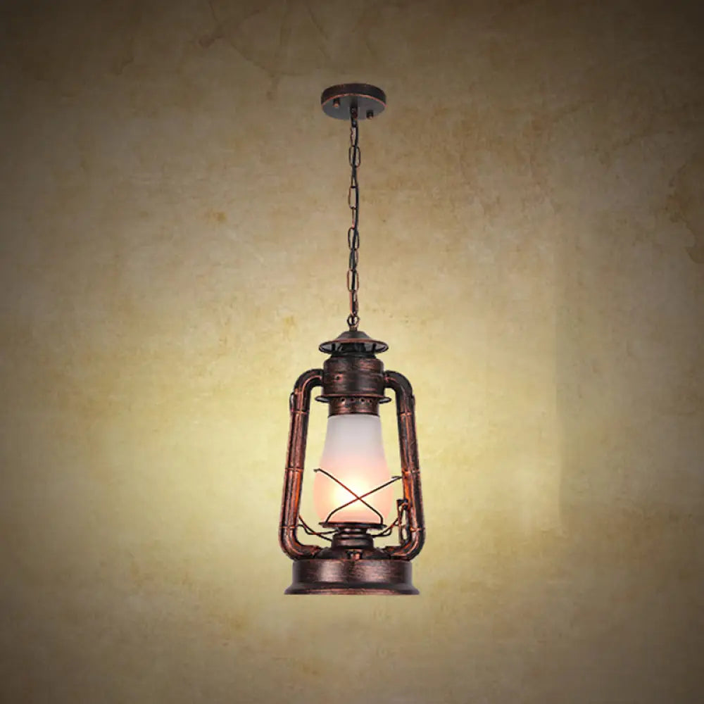 Frosted Glass Pendant Light Fixture: Kerosene 1-Light Warehouse Ceiling Lamp for Restaurants