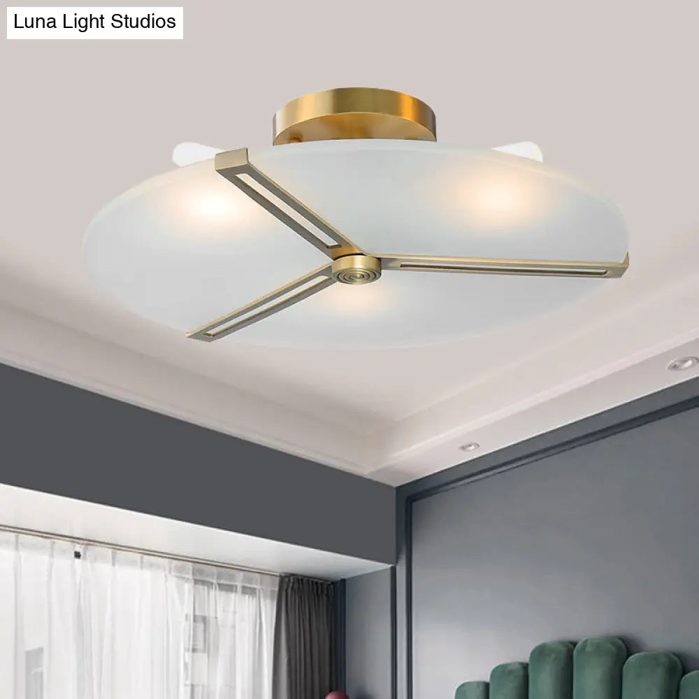 Frosted Glass Retro Plate Semi Flush Mount Chandelier