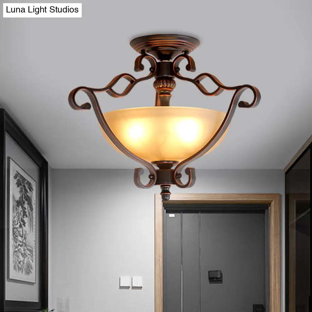 DecorBites™ DecorBites™ Frosted Glass Rustic Semi Flush LED Bedroom Light in Bronze