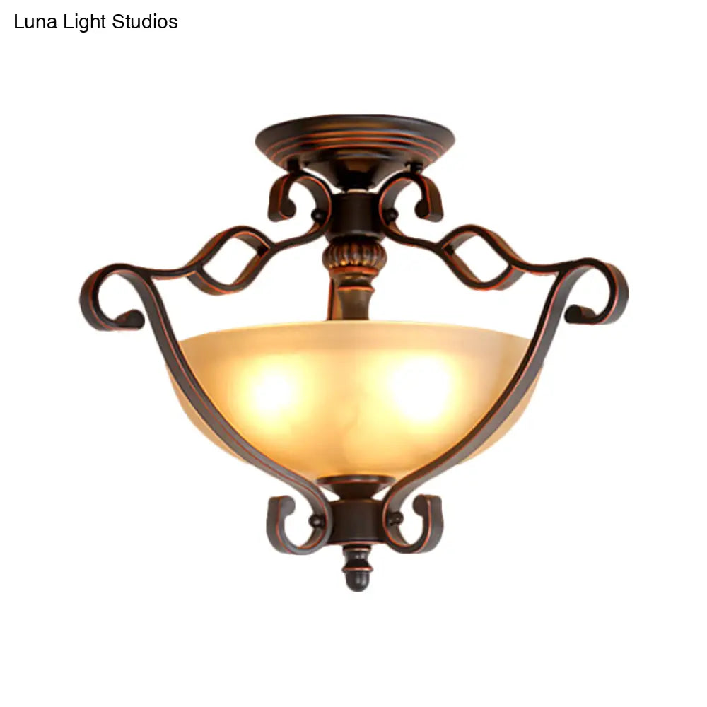DecorBites™ DecorBites™ Frosted Glass Rustic Semi Flush LED Bedroom Light in Bronze