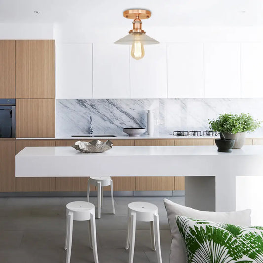 DecorBites™ DecorBites™ Frosted Glass Saucer Semi Flush Vintage Kitchen Lighting Fixture - 1 Bulb in Black/Brass/Copper