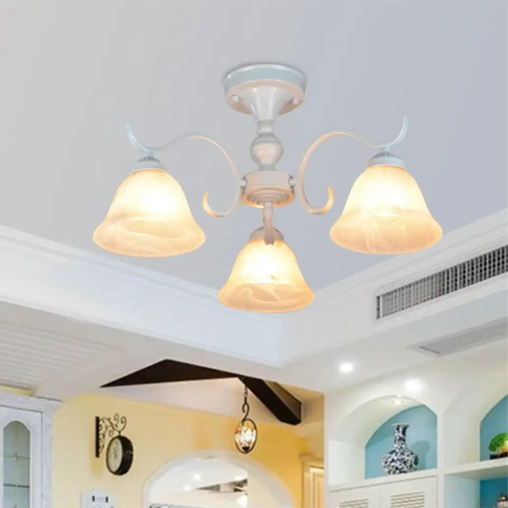 DecorBites™ DecorBites™ Frosted Glass Semi Flush Bedroom Ceiling Light in White - Traditional Bell Design - 3/5/6 Lights Fixture