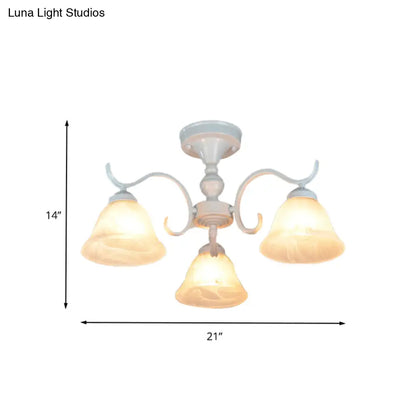 DecorBites™ DecorBites™ Frosted Glass Semi Flush Bedroom Ceiling Light in White - Traditional Bell Design - 3/5/6 Lights Fixture
