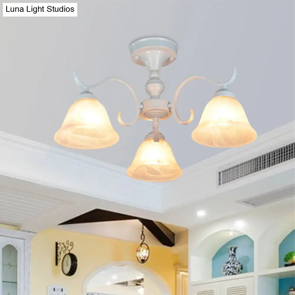 DecorBites™ DecorBites™ Frosted Glass Semi Flush Bedroom Ceiling Light in White - Traditional Bell Design - 3/5/6 Lights Fixture
