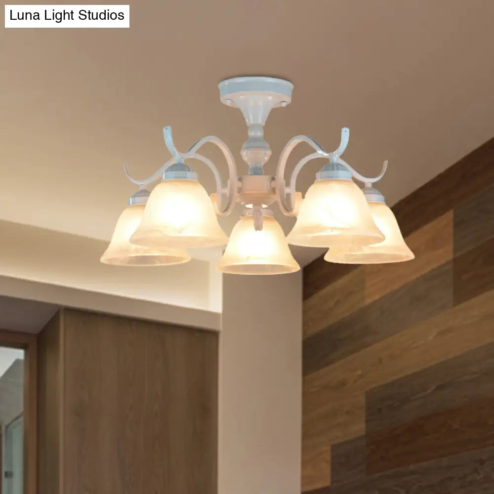 DecorBites™ DecorBites™ Frosted Glass Semi Flush Bedroom Ceiling Light in White - Traditional Bell Design - 3/5/6 Lights Fixture