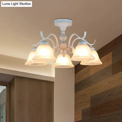 DecorBites™ DecorBites™ Frosted Glass Semi Flush Bedroom Ceiling Light in White - Traditional Bell Design - 3/5/6 Lights Fixture