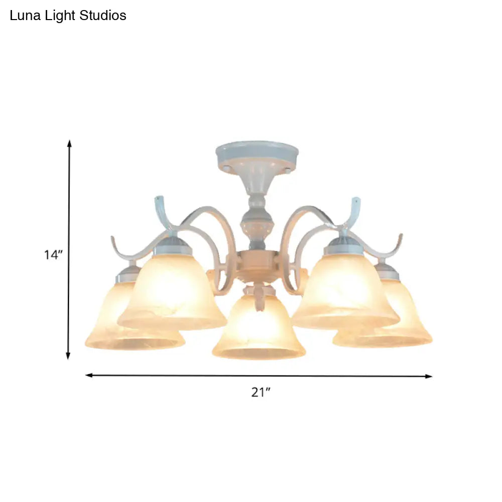 DecorBites™ DecorBites™ Frosted Glass Semi Flush Bedroom Ceiling Light in White - Traditional Bell Design - 3/5/6 Lights Fixture
