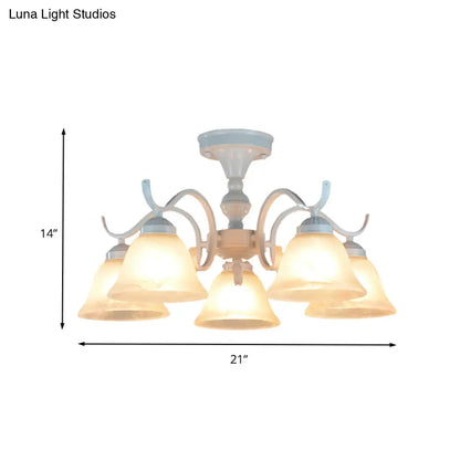 DecorBites™ DecorBites™ Frosted Glass Semi Flush Bedroom Ceiling Light in White - Traditional Bell Design - 3/5/6 Lights Fixture