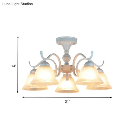 DecorBites™ DecorBites™ Frosted Glass Semi Flush Bedroom Ceiling Light in White - Traditional Bell Design - 3/5/6 Lights Fixture