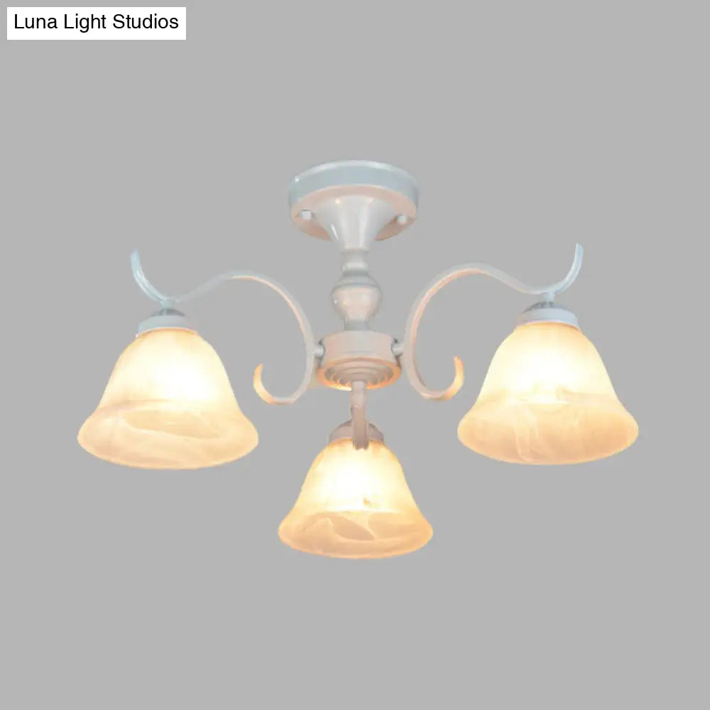 DecorBites™ DecorBites™ Frosted Glass Semi Flush Bedroom Ceiling Light in White - Traditional Bell Design - 3/5/6 Lights Fixture
