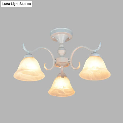 DecorBites™ DecorBites™ Frosted Glass Semi Flush Bedroom Ceiling Light in White - Traditional Bell Design - 3/5/6 Lights Fixture