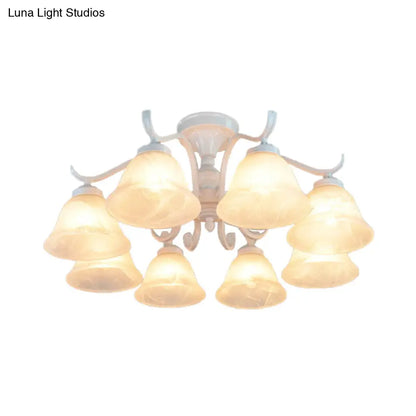 DecorBites™ DecorBites™ Frosted Glass Semi Flush Bedroom Ceiling Light in White - Traditional Bell Design - 3/5/6 Lights Fixture