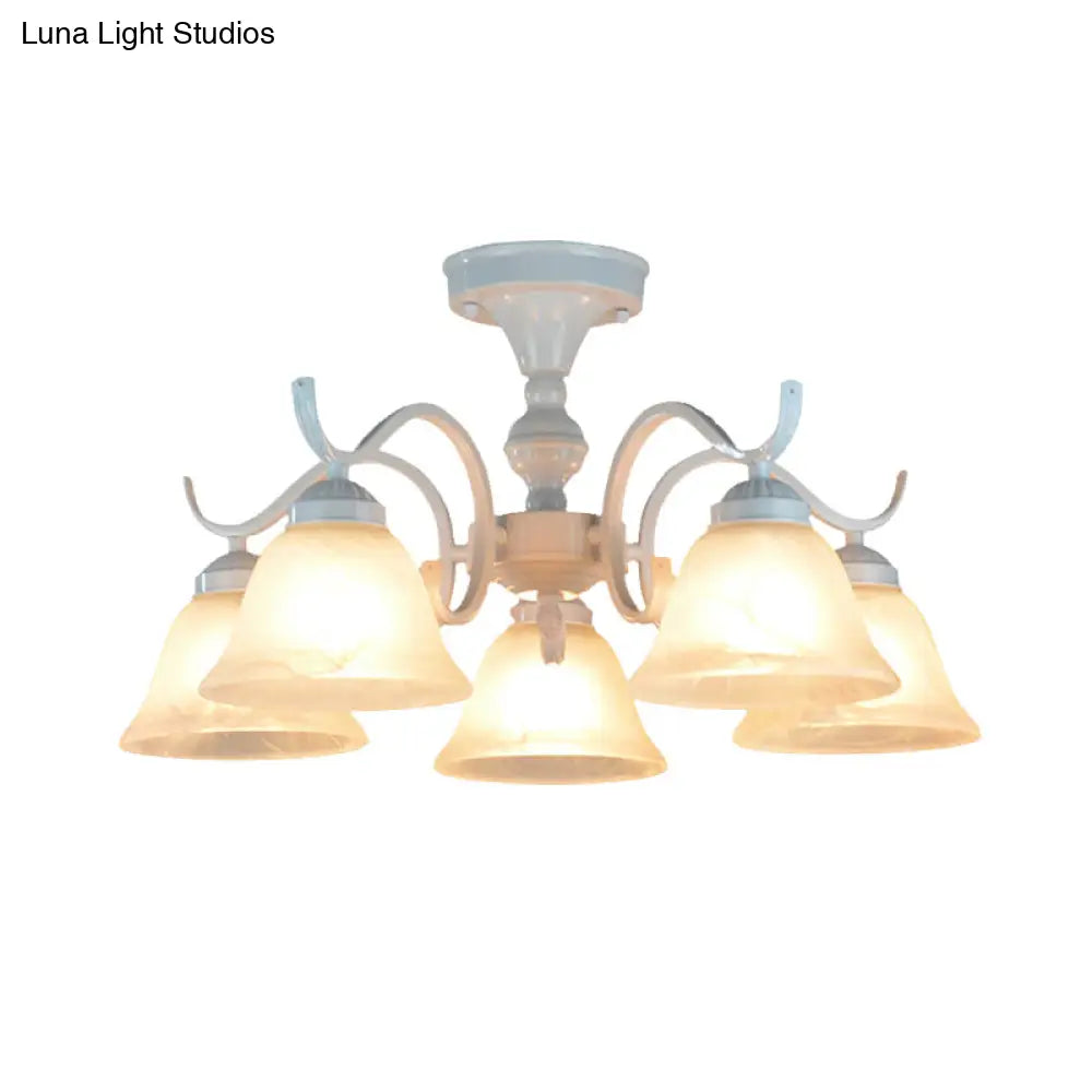 DecorBites™ DecorBites™ Frosted Glass Semi Flush Bedroom Ceiling Light in White - Traditional Bell Design - 3/5/6 Lights Fixture