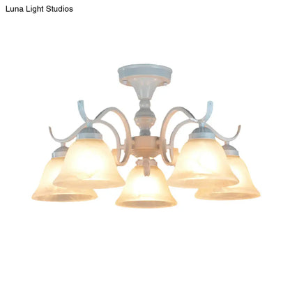 DecorBites™ DecorBites™ Frosted Glass Semi Flush Bedroom Ceiling Light in White - Traditional Bell Design - 3/5/6 Lights Fixture