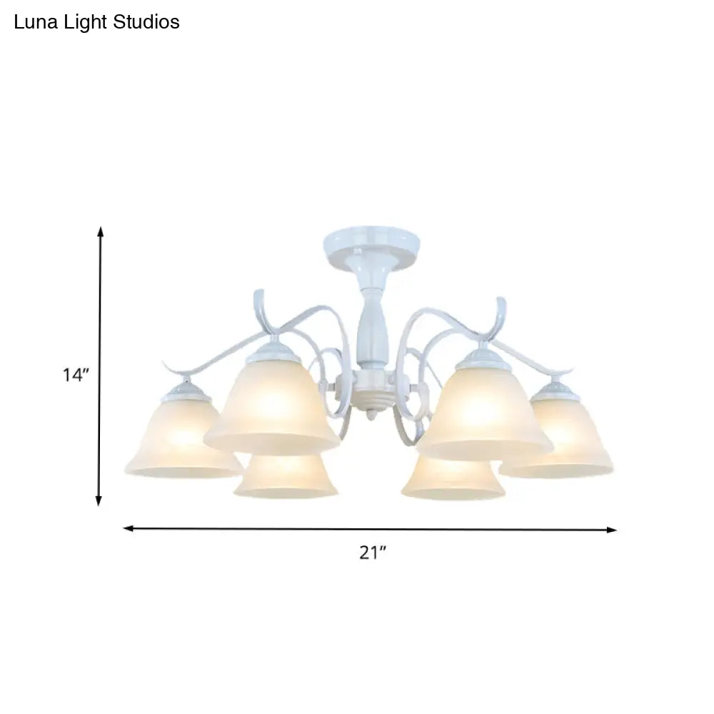 DecorBites™ DecorBites™ Frosted Glass Semi Flush Bedroom Ceiling Light in White - Traditional Bell Design - 3/5/6 Lights Fixture