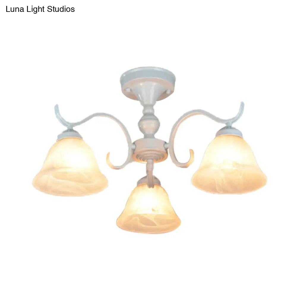 DecorBites™ DecorBites™ Frosted Glass Semi Flush Bedroom Ceiling Light in White - Traditional Bell Design - 3/5/6 Lights Fixture