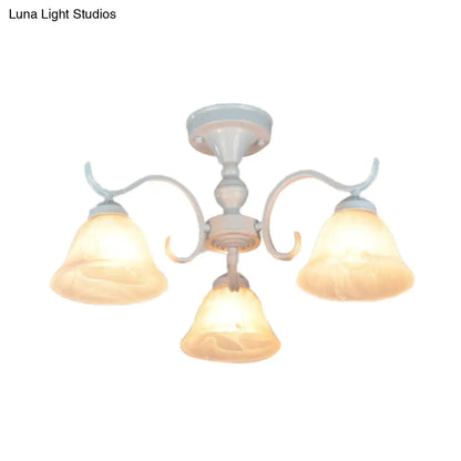 DecorBites™ DecorBites™ Frosted Glass Semi Flush Bedroom Ceiling Light in White - Traditional Bell Design - 3/5/6 Lights Fixture