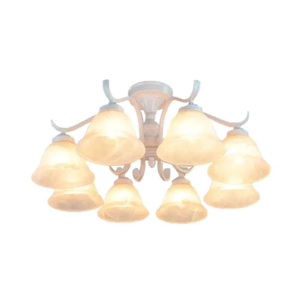 DecorBites™ DecorBites™ Frosted Glass Semi Flush Bedroom Ceiling Light in White - Traditional Bell Design - 3/5/6 Lights Fixture