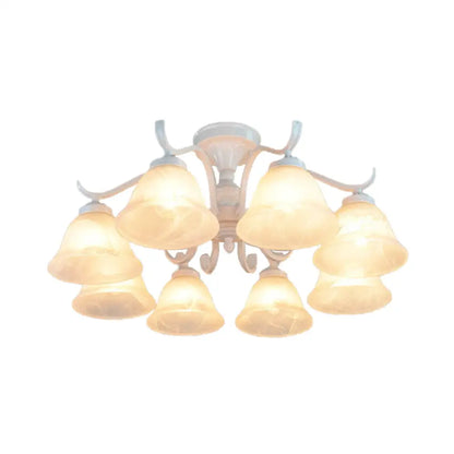 DecorBites™ DecorBites™ Frosted Glass Semi Flush Bedroom Ceiling Light in White - Traditional Bell Design - 3/5/6 Lights Fixture