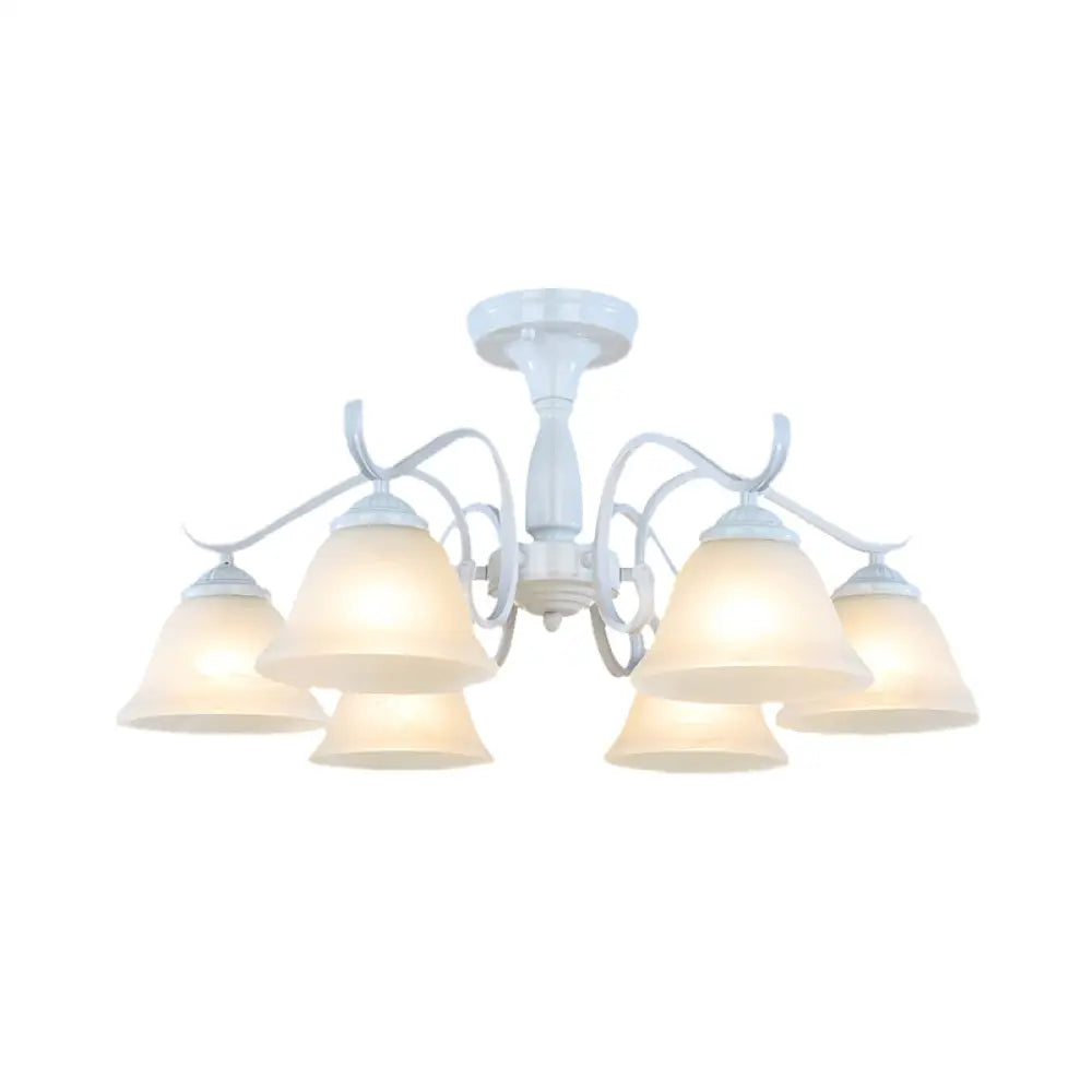 DecorBites™ DecorBites™ Frosted Glass Semi Flush Bedroom Ceiling Light in White - Traditional Bell Design - 3/5/6 Lights Fixture