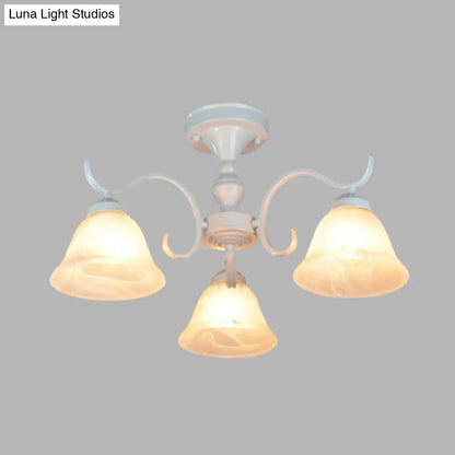 DecorBites™ DecorBites™ Frosted Glass Semi Flush Bedroom Ceiling Light in White - Traditional Bell Design - 3/5/6 Lights Fixture