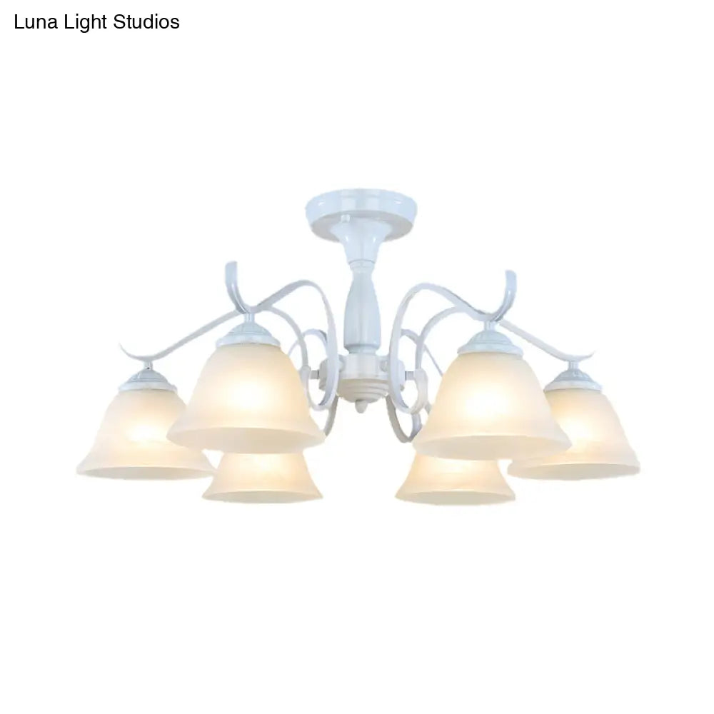 DecorBites™ DecorBites™ Frosted Glass Semi Flush Bedroom Ceiling Light in White - Traditional Bell Design - 3/5/6 Lights Fixture