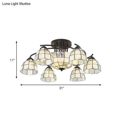 DecorBites™ DecorBites™ Frosted Glass Tiffany Style Ceiling Light Fixture - White/Yellow/Blue Semi-Flush Mount - Domed/Cone/Bell Design - 9/11 Lights - Ideal for Living Room