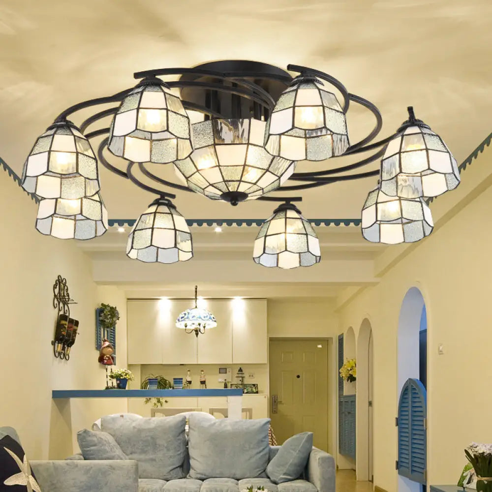 DecorBites™ DecorBites™ Frosted Glass Tiffany Style Ceiling Light Fixture - White/Yellow/Blue Semi-Flush Mount - Domed/Cone/Bell Design - 9/11 Lights - Ideal for Living Room