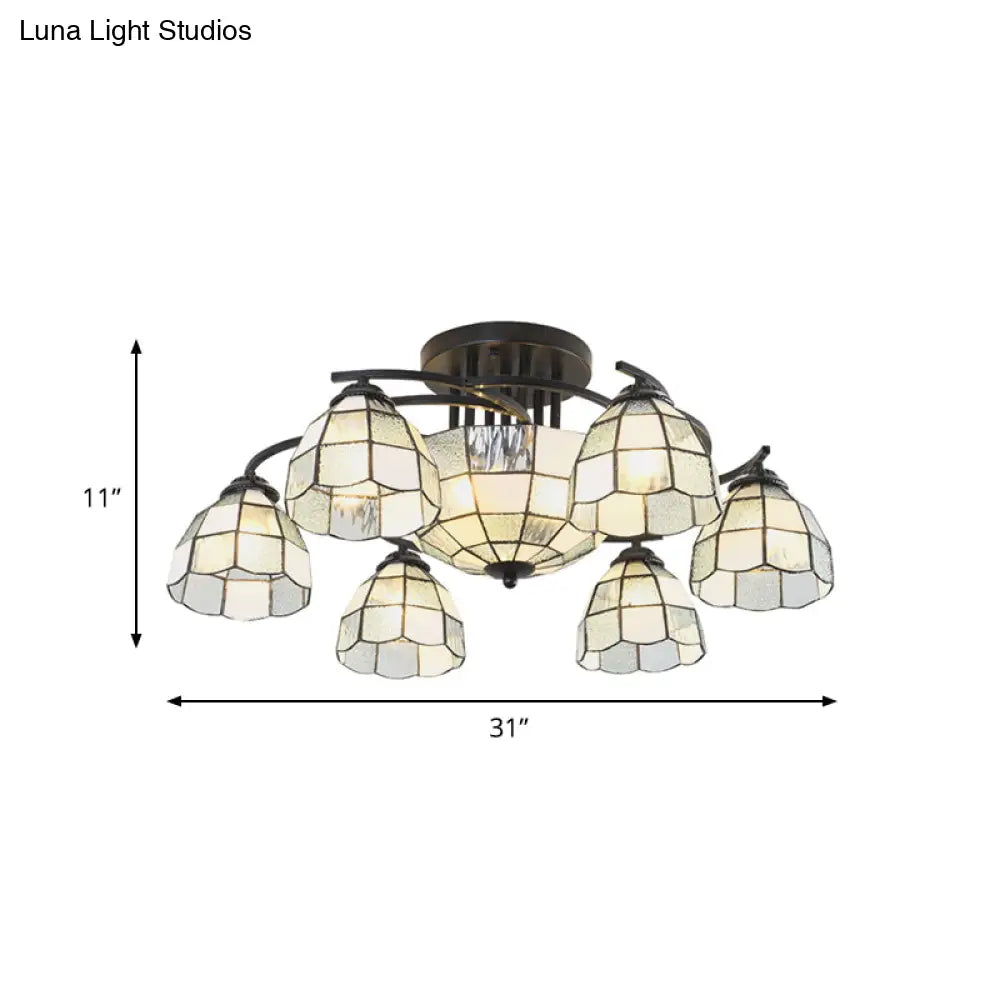 DecorBites™ DecorBites™ Frosted Glass Tiffany Style Ceiling Light Fixture - White/Yellow/Blue Semi-Flush Mount - Domed/Cone/Bell Design - 9/11 Lights - Ideal for Living Room