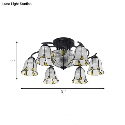 DecorBites™ DecorBites™ Frosted Glass Tiffany Style Ceiling Light Fixture - White/Yellow/Blue Semi-Flush Mount - Domed/Cone/Bell Design - 9/11 Lights - Ideal for Living Room