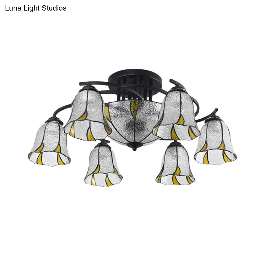 DecorBites™ DecorBites™ Frosted Glass Tiffany Style Ceiling Light Fixture - White/Yellow/Blue Semi-Flush Mount - Domed/Cone/Bell Design - 9/11 Lights - Ideal for Living Room