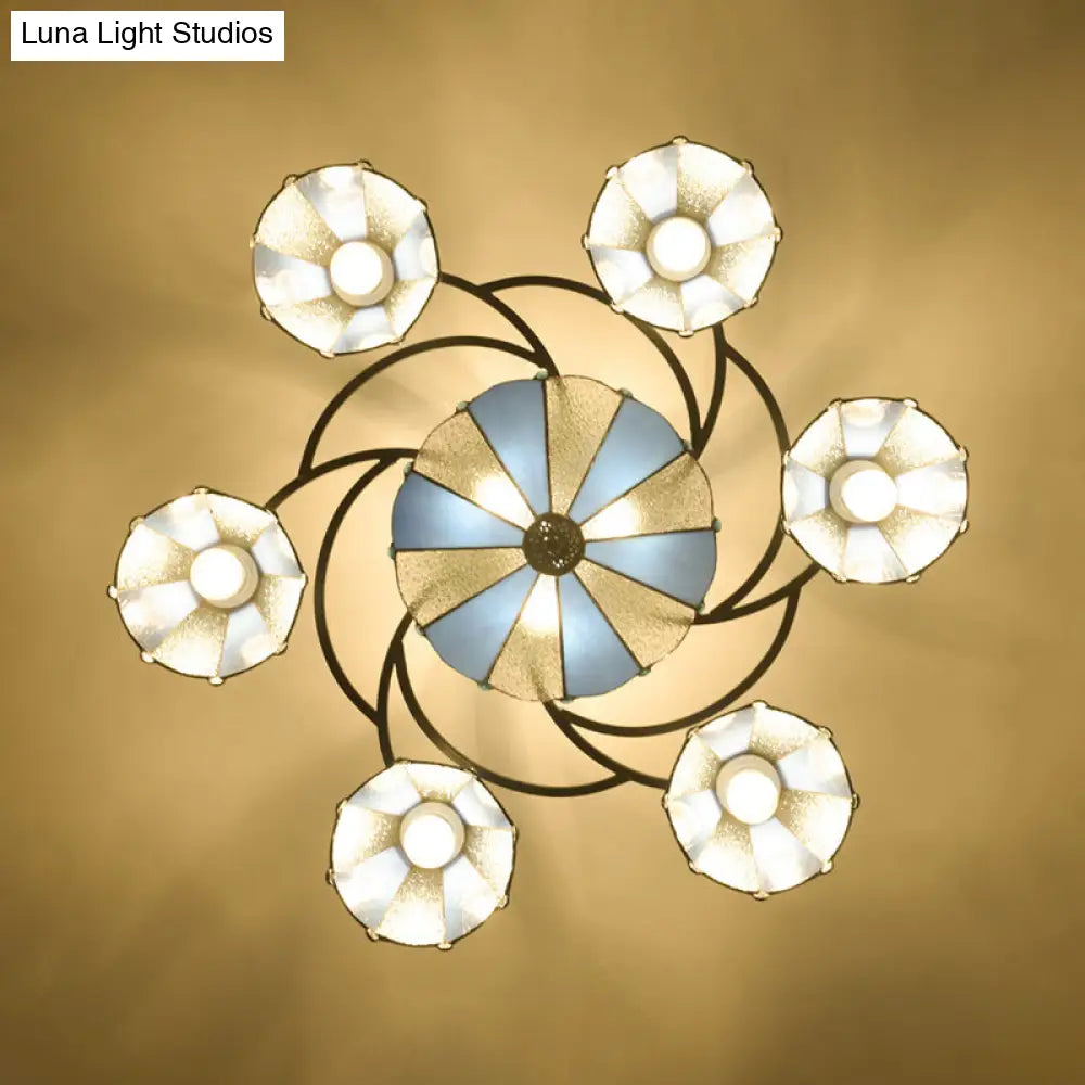 DecorBites™ DecorBites™ Frosted Glass Tiffany Style Ceiling Light Fixture - White/Yellow/Blue Semi-Flush Mount - Domed/Cone/Bell Design - 9/11 Lights - Ideal for Living Room