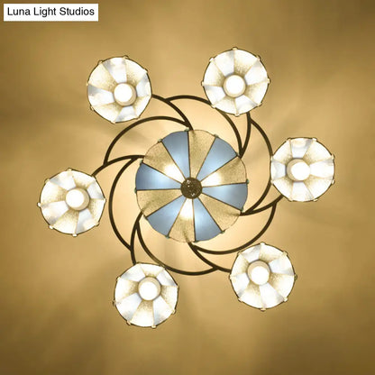 DecorBites™ DecorBites™ Frosted Glass Tiffany Style Ceiling Light Fixture - White/Yellow/Blue Semi-Flush Mount - Domed/Cone/Bell Design - 9/11 Lights - Ideal for Living Room