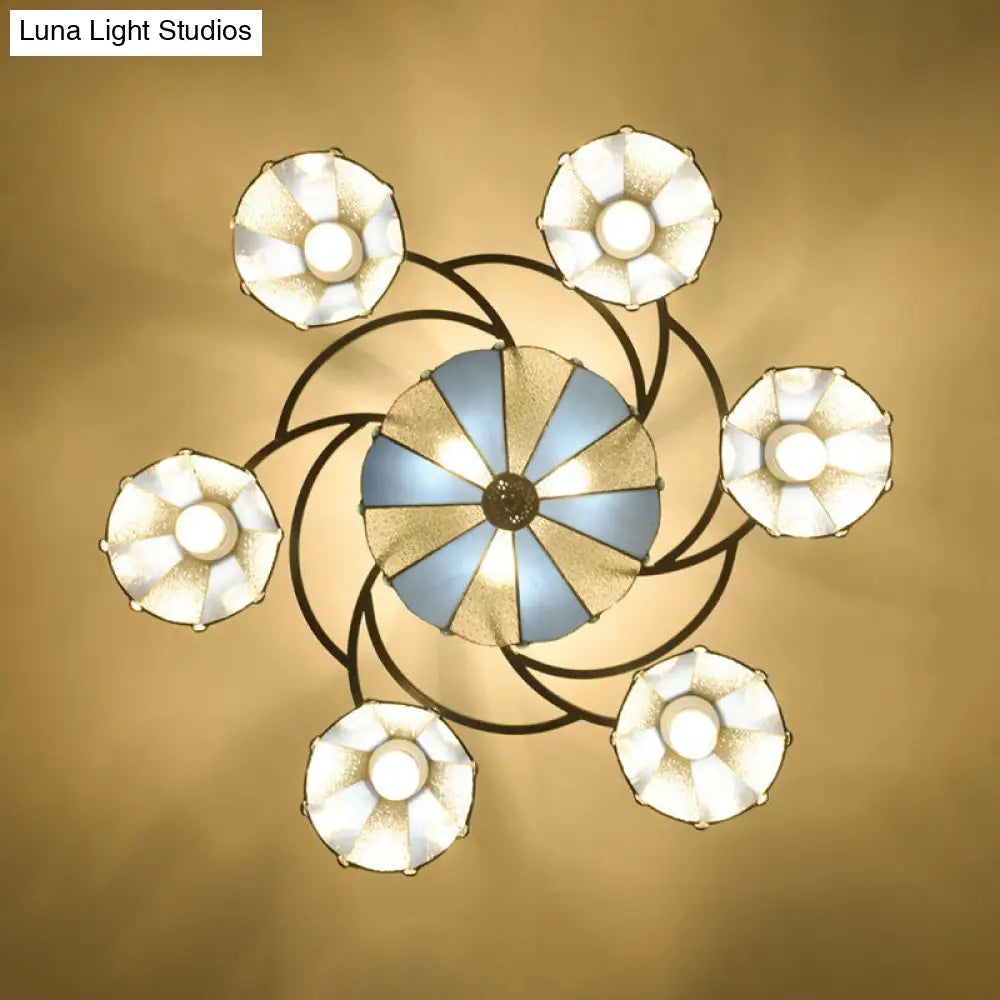 DecorBites™ DecorBites™ Frosted Glass Tiffany Style Ceiling Light Fixture - White/Yellow/Blue Semi-Flush Mount - Domed/Cone/Bell Design - 9/11 Lights - Ideal for Living Room