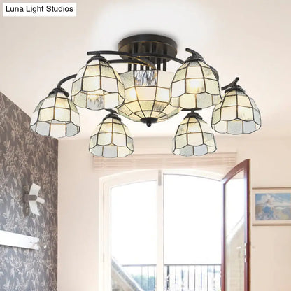 DecorBites™ DecorBites™ Frosted Glass Tiffany Style Ceiling Light Fixture - White/Yellow/Blue Semi-Flush Mount - Domed/Cone/Bell Design - 9/11 Lights - Ideal for Living Room