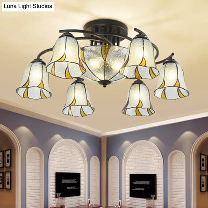 DecorBites™ DecorBites™ Frosted Glass Tiffany Style Ceiling Light Fixture - White/Yellow/Blue Semi-Flush Mount - Domed/Cone/Bell Design - 9/11 Lights - Ideal for Living Room