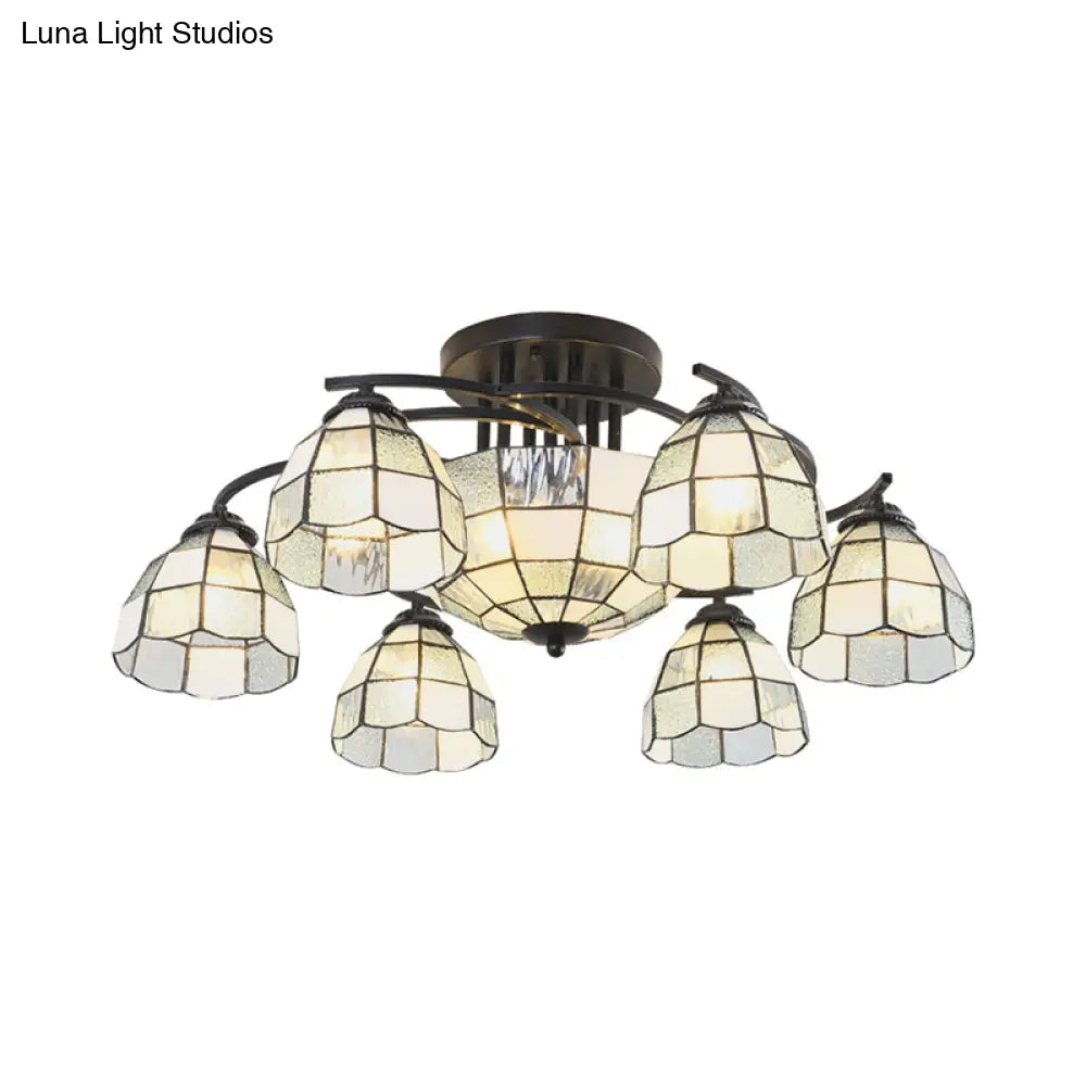 DecorBites™ DecorBites™ Frosted Glass Tiffany Style Ceiling Light Fixture - White/Yellow/Blue Semi-Flush Mount - Domed/Cone/Bell Design - 9/11 Lights - Ideal for Living Room