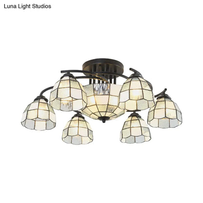 DecorBites™ DecorBites™ Frosted Glass Tiffany Style Ceiling Light Fixture - White/Yellow/Blue Semi-Flush Mount - Domed/Cone/Bell Design - 9/11 Lights - Ideal for Living Room