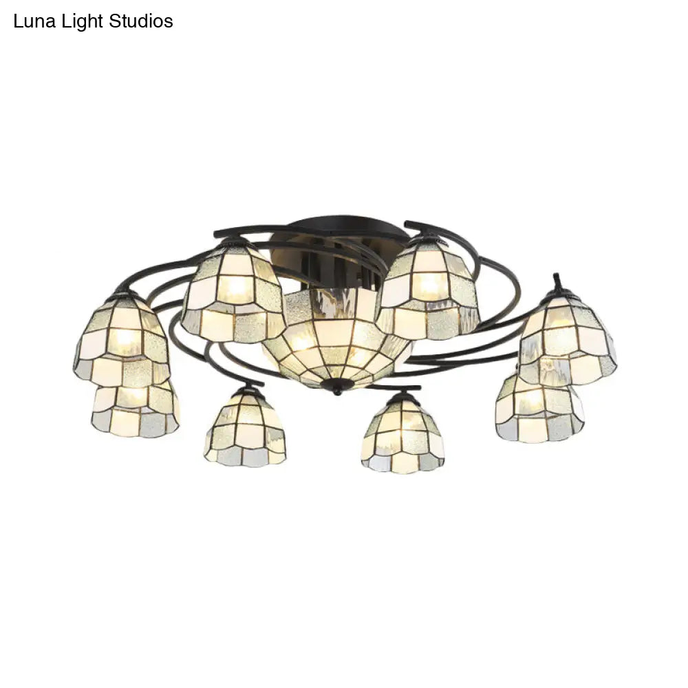 DecorBites™ DecorBites™ Frosted Glass Tiffany Style Ceiling Light Fixture - White/Yellow/Blue Semi-Flush Mount - Domed/Cone/Bell Design - 9/11 Lights - Ideal for Living Room