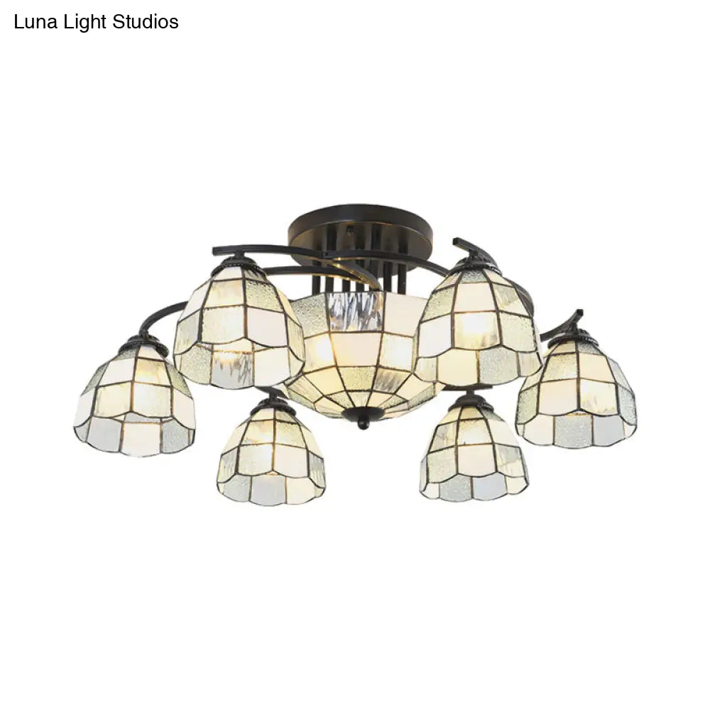 DecorBites™ DecorBites™ Frosted Glass Tiffany Style Ceiling Light Fixture - White/Yellow/Blue Semi-Flush Mount - Domed/Cone/Bell Design - 9/11 Lights - Ideal for Living Room