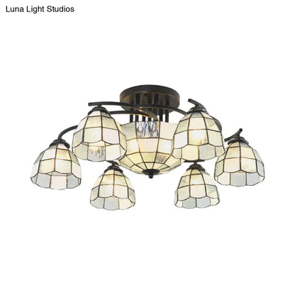 DecorBites™ DecorBites™ Frosted Glass Tiffany Style Ceiling Light Fixture - White/Yellow/Blue Semi-Flush Mount - Domed/Cone/Bell Design - 9/11 Lights - Ideal for Living Room