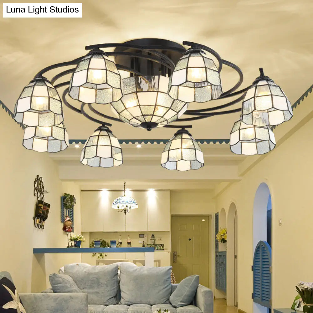DecorBites™ DecorBites™ Frosted Glass Tiffany Style Ceiling Light Fixture - White/Yellow/Blue Semi-Flush Mount - Domed/Cone/Bell Design - 9/11 Lights - Ideal for Living Room