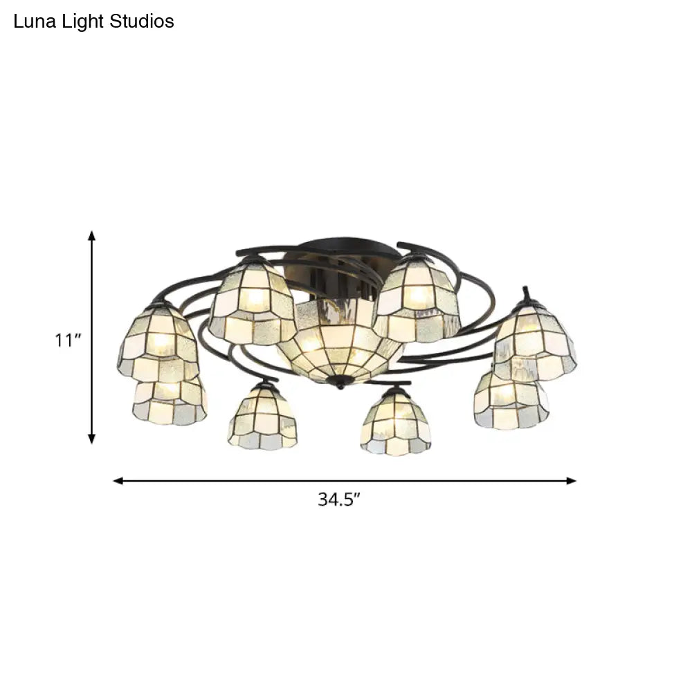 Frosted Glass Tiffany Style Ceiling Light Fixture - White/Yellow/Blue Semi-Flush Mount - Domed/Cone/Bell Design - 9/11 Lights - Ideal for Living Room